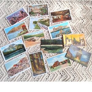 Lot of 14 Vintage Linen Postcards Yellowstone Atlantic City Scenic US Set A